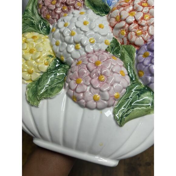 majolica hydrangea flower wall art hand painted in italy Italian Decor VTG - Picture 2 of 7